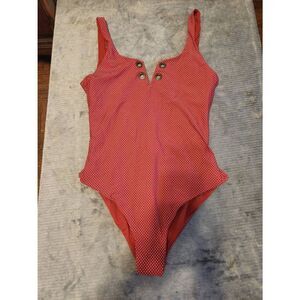 Roxy Women's Red Polka Dot Scoop Neck One Piece Swimsuit Size L